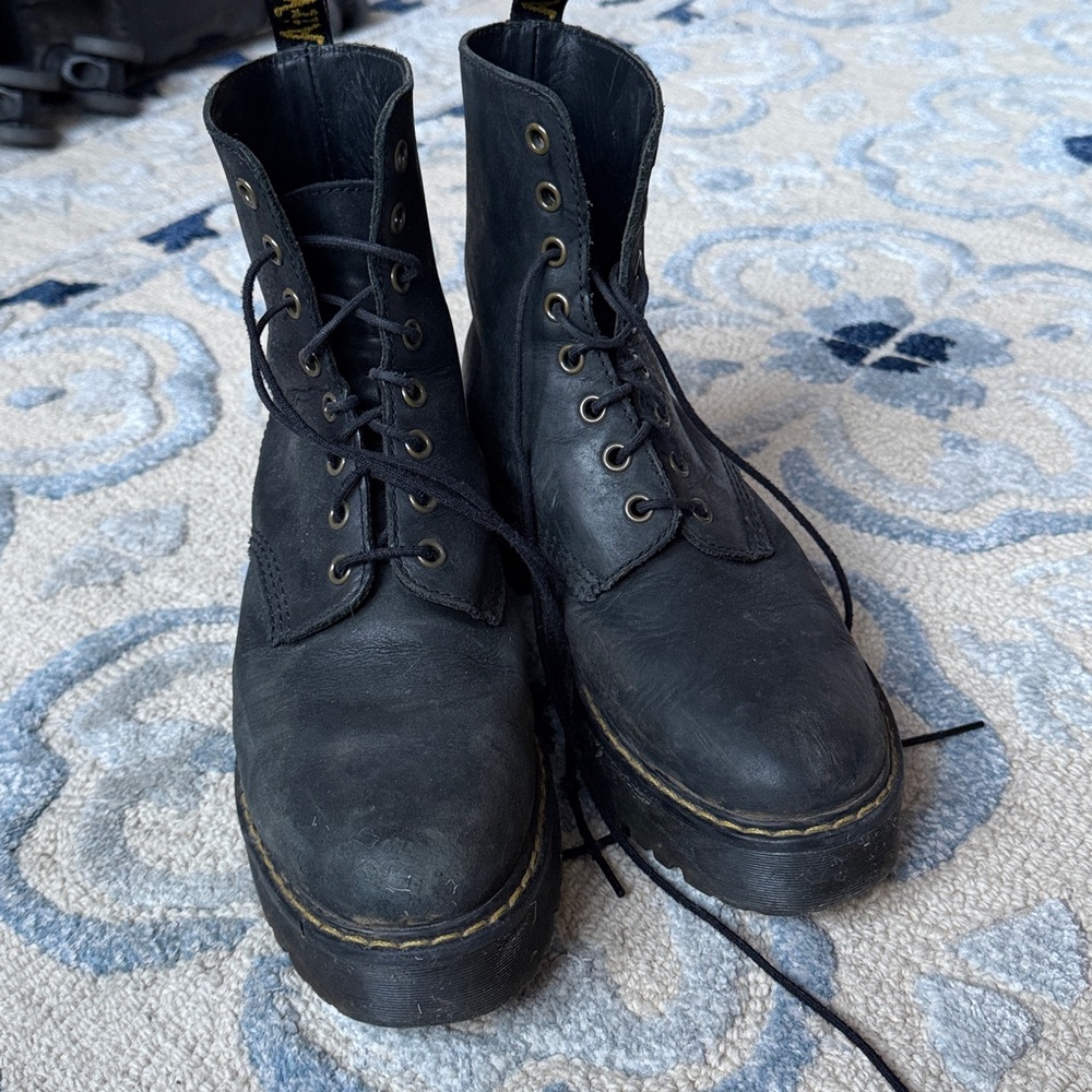 Dr. Marten Black Leather Shriver Hi. Combat Women’s Lace Up Boot - Picture 6 of 7